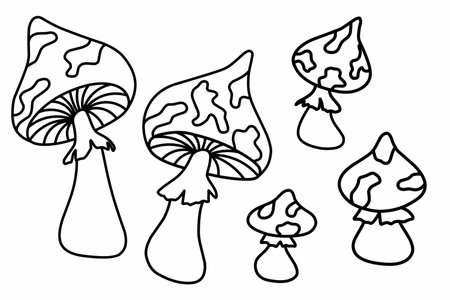 Cute funny amanita mushroom with frog. Vector isolated hand drawn cartoon kawaii character. Illustration for posters, T-shirt print, postcard, card, baby textile.のイラスト素材
