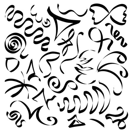 Abstract ribbons and other elements in hand drawn style for concept design. Doodle illustration. Vector template for decorationのイラスト素材