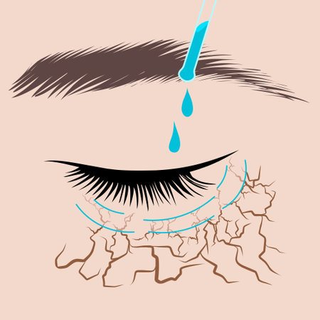 hydration the skin around the eyes. Close up cropped portrait of young woman applying cosmetic product, cream on face. Caring for the skin around the eyes. morning routine. vector illustration.のイラスト素材