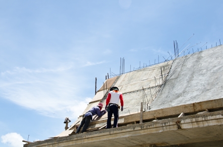 Construction worker working on a construction siteの写真素材