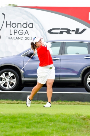 CHONBURI - FEBRUARY 22-24: Ariya Jutanugarn of Thailand player in Honda LPGA Thailand 2013 Siam Country Club, Pattaya Old Course on February 22-24, 2013 in Chonburi, Thailand.のeditorial素材