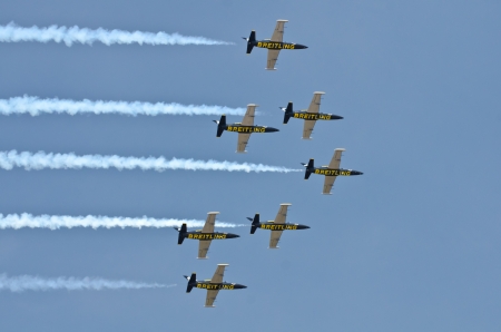 BANGKOK, THAILAND - MARCH 23: Airplanes L - 39UTI  Breitling Jet Team Under The Royal Sky in Don...
