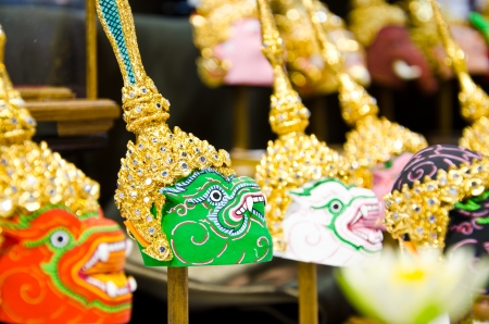 BANGKOK - MAY 3 : Khon, Native Thai style mask, use in royal performance at Art Fund on May 3, 2013 in Bangkok, Thailand.のeditorial素材