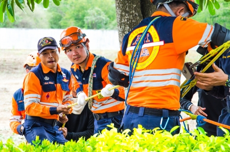 SINGBURI - JUNE 13 : Practicing fire protection plan and chemicals prepare for the officer about the Disaster Management on June 13, 2013 in Singburi, Thailand.のeditorial素材