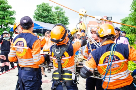 SINGBURI - JUNE 13 : Practicing fire protection plan and chemicals prepare for the officer about the Disaster Management on June 13, 2013 in Singburi, Thailand.のeditorial素材