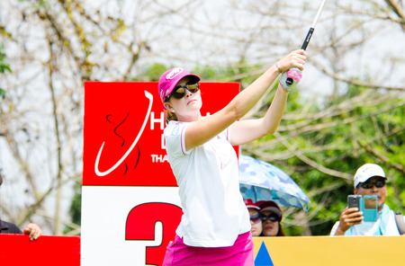 CHONBURI - FEBRUARY 23  Paula Creamer golfer from USA in Honda LPGA Thailand 2014 at Siam Country Club, Pattaya Old Course on February 23, 2014 in Chonburi, Thailand のeditorial素材