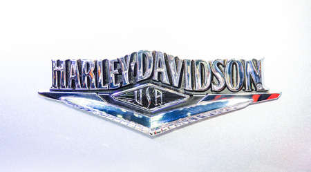 BANGKOK - MARCH 24: Logo of Harley-davidson  FLSTC Heritage Softail Classic motorbike on display at...