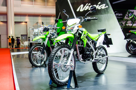 BANGKOK - MARCH 24: Kawasaki KLX 150 L motorbike on display at The 35th Bangkok International Motor Show on March 24, 2014 in Bangkok, Thailand.のeditorial素材
