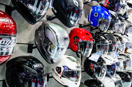 BANGKOK - MARCH 25   Helmet of motorbike on display at The 35th Bangkok International Motor Show on March 25, 2014 in Bangkok, Thailand のeditorial素材