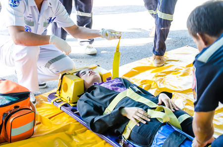 SINGBURI - MAY 30   Practicing plan fire protection and control in buildings prepare for the officer about the Disaster Management on May 30, 2014 in Singburi, Thailand のeditorial素材