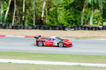 CHOUN BURI - JULY 5  Voravud B  with Ferrari 458 Italia Challenge on display at the Thailand Super...