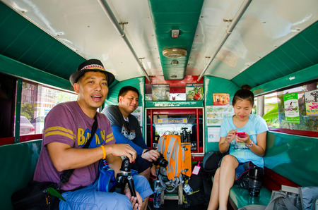 CHIANG MAI, THAILAND-OCTOBER 19: Passengers on local passenger cars, on the way in Chiang Mai on October 19, 2014 , Chiang Mai Thailandのeditorial素材