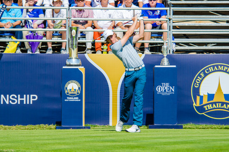 CHONBURI - DECEMBER 13 : Tommy Fleetwood of England player in Thailand Golf Championship 2014 (Professional golf tournament on the Asian Tour) at Amata Spring Country Club on December 13, 2014 in Chonburi, Thailand.のeditorial素材