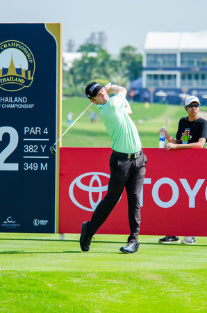 CHONBURI - DECEMBER 13 : Kieran Pratt of Australia player in Thailand Golf Championship 2014 (Professional golf tournament on the Asian Tour) at Amata Spring Country Club on December 13, 2014 in Chonburi, Thailand.のeditorial素材
