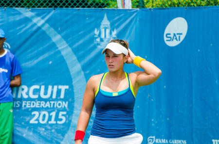 BANGKOK - SEPTEMBER 20 : Jesica Wacnik of USA in Chang ITF International Tennis Federation Pro Circuit 2015 15,000 women at Rama Gardens Hotel on september 20, 2015 in Bankok ,Thailand.のeditorial素材