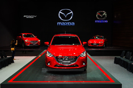 BANGKOK - DECEMBER 1: Mazda 2 car on display at the 32nd Thailand International Motor Expo 2015 on December 1, 2015 in Nonthaburi, Thailand.のeditorial素材
