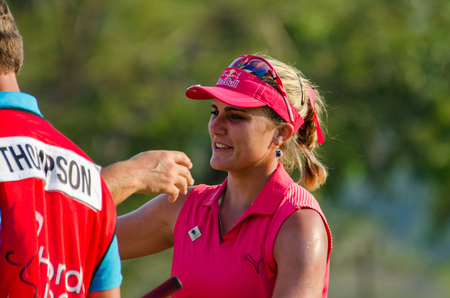 CHONBURI - FEBRUARY 27: Lexi Thompson of USA in Honda LPGA Thailand 2016 at Siam Country Club, Pattaya Old Course on February 27, 2016 in Chonburi, Thailand.のeditorial素材