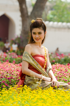 Thai woman dressing traditional. Wearing on important Day, New Year's Day/ Culture traditional Dayの写真素材