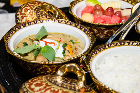 Green curry chicken in coconut milk, traditional Thai cuisineの写真素材