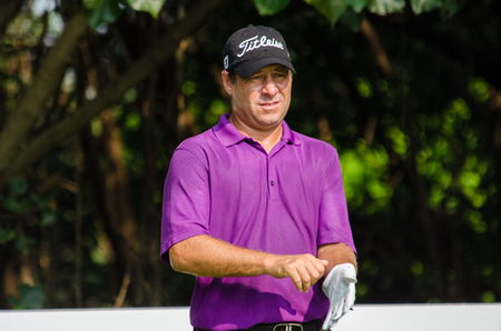 CHONBURI - DECEMBER 13 : Terry Pilkadaris of Australia player in Thailand Golf Championship 2015 at Amata Spring Country Club on December 13, 2015 in Chonburi, Thailand.のeditorial素材