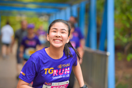 BANGKOK - FEBRUARY 9 : Unidentified mini marathon runner at TG Run Smooth As Silk 2019, charity run...