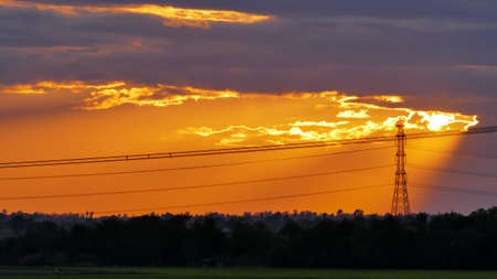 Sunbeam at sunset in rural.