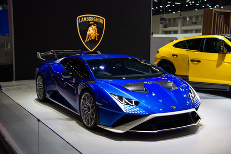 Lamborghini Huracan STO on display at The 39th Thailand International Motor Expo 2022 on November 30, 2022 in Nonthaburi, Thailand.のeditorial素材