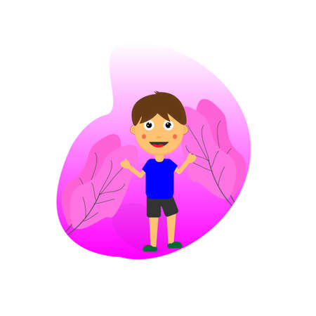 vector illustration of happy little boy character flatのイラスト素材