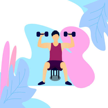 Creative vector character design of a man lifting a barbell for web designs, landing pages, banners, illustrators.のイラスト素材