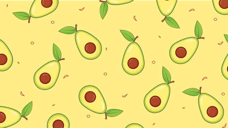avocado on yellow background illustration. Avocado pattern for printing. Flat design vector.