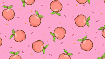 peach on yellow background illustration. peach pattern for printing. Flat design vector.のイラスト素材