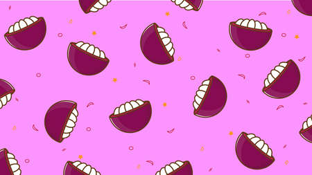 mangosteen on yellow background illustration. mangosteen pattern for printing. Flat design vector.