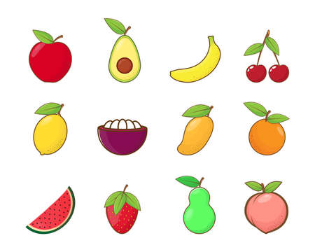 Fruits Vector Set, with flat design, fresh, simple and trendyのイラスト素材
