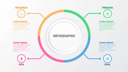 Infographic business model concept with 4 consecutive steps. four colorful graphic elements. Timeline design for brochures, presentations. Infographic design layout.のイラスト素材