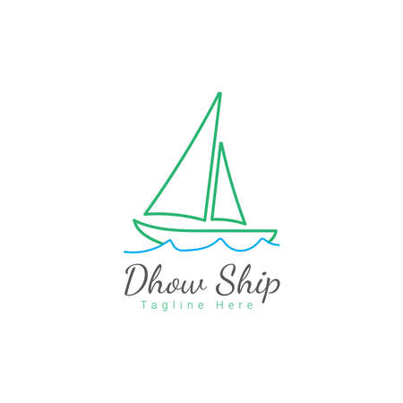 Simple Sailboat dhow ship line art logo designのイラスト素材
