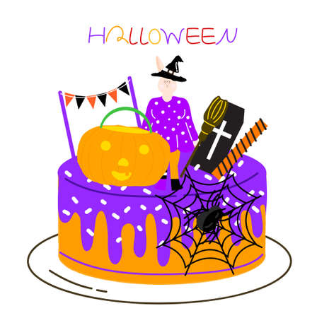Halloween pumpkin bunny doll cakeのイラスト素材