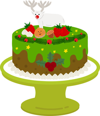 Christmas cake,Christmas background. Wrapping paper. Christmas print supplies. Christmas party happy people celebrating Christmas flat illustrationのイラスト素材