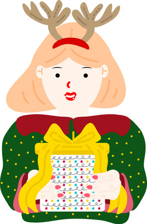 Christmas ornaments. wrapping paper. Christmas print supplies. Merry Christmas Party People Celebrating Christmas Flat Illustrationのイラスト素材