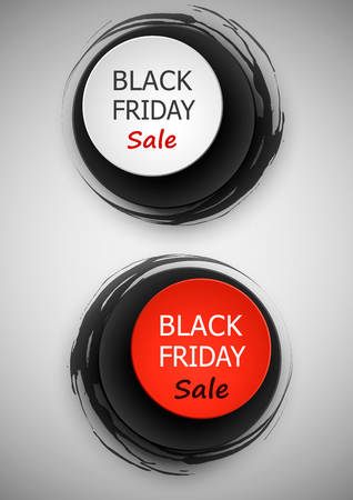 Black friday sale banner. Red and white circle button on black background.のイラスト素材