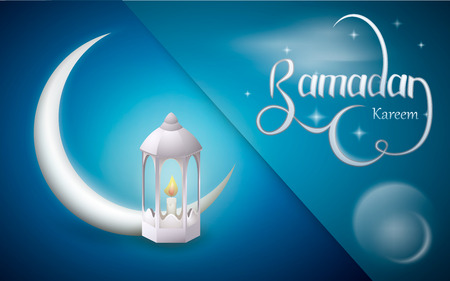 Ramadan kareem vector design with lantern and crescent moon. Wallpaper design on the occasion of Muslims Holy Month Ramadan Kareem. Vector illustration.のイラスト素材