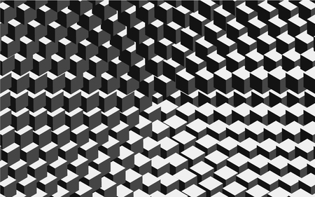 Vector circl halftone geometric seamless pattern with cube shapes. Black white design for posters, sites, business cards, cover, labels mock-up, vintage stickers.のイラスト素材