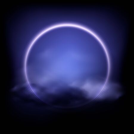 Neon round frame with cloud. Vector illustrationのイラスト素材