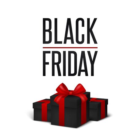 Black Friday 2019 with christmas boxes on white background . Vector illustration.のイラスト素材