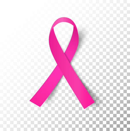 Realistic pink ribbon with shadow isolated over transparent background. Symbol of world breast cancer awareness month in october. Vector illustrationのイラスト素材