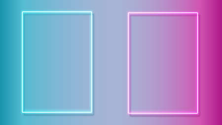 Set of colorful neon frames. Blue and pink color. Design element template. Vector illustration.のイラスト素材