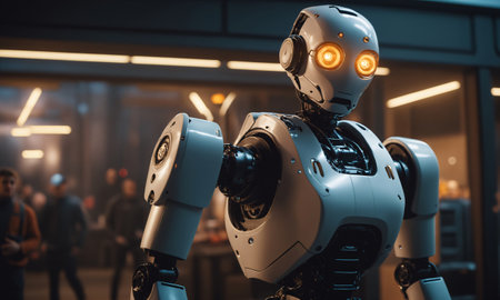 Humanoid robot with shining eyesの写真素材