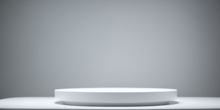 White colour podium, stand for sample product. White background, empty room with shadows. Generative AIの写真素材