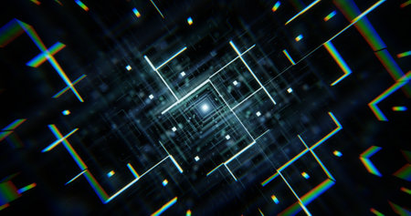 Background with digital grid moving in space, digital age concept