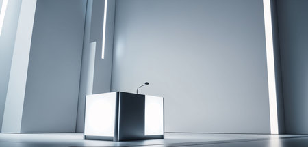 Empty futuristic interior with podium, platform, pedestal. runway stage.の写真素材