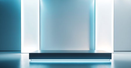 Futuristic neon podium. Abstract template for product presentationの写真素材
